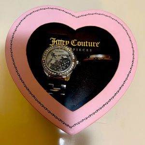 Juicy Couture silver tone watch in a heart box